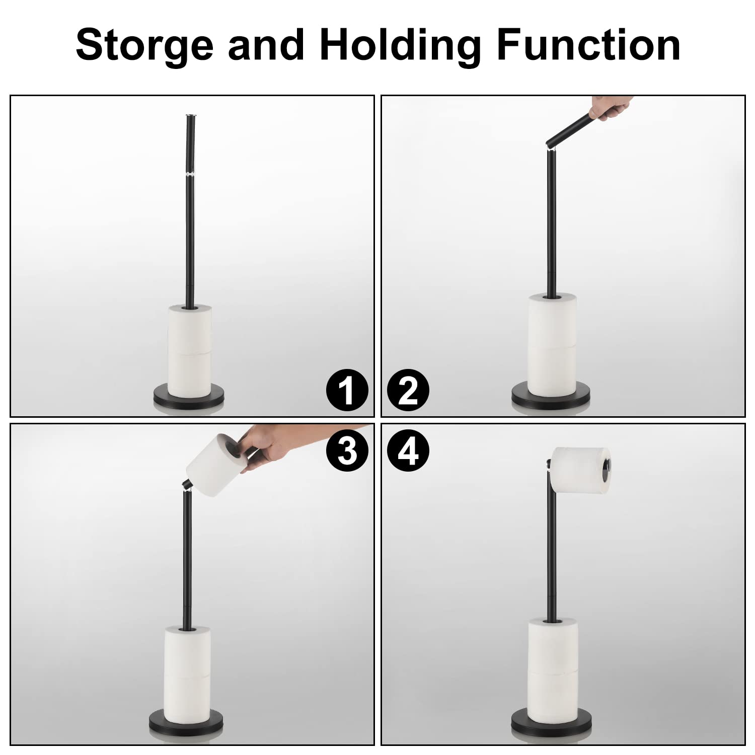 Bgl Freestanding Toilet Paper Holder Black Matte, Toilet Paper Holder With Reserve Storage Paper Rolls, Toilet Paper Holder On F